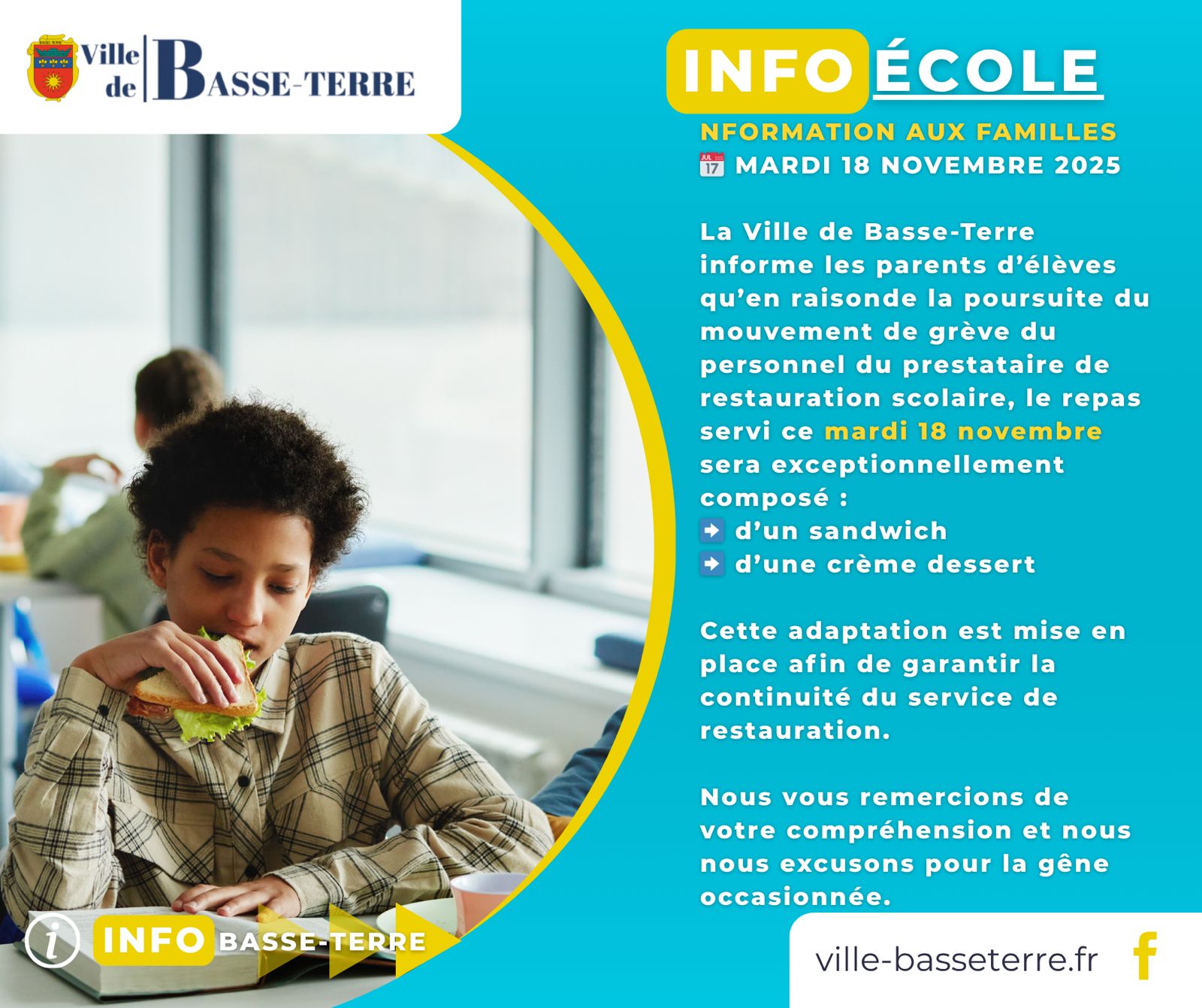 Changement de menus de la cantine suite à la grève du personnel de la restauration scolaire